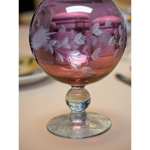 Hand Cut Cranberry Overlay Vase Deep Floral Design, Bohemian Style 8 inch Tall - Picture 2 of 9